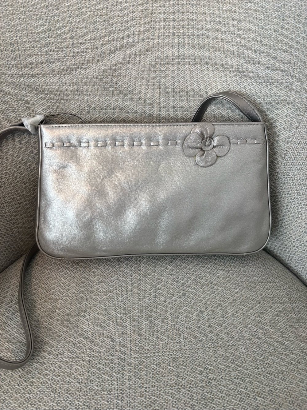 Coletta Silver Leather Crossbody Bag with Floral Accent NWT